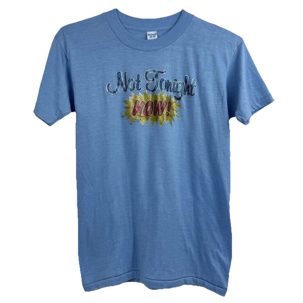 VTG 80s Glitter Graphic Funny Thin Blue Short Sleeve T-Shirt S.S. Retro Small